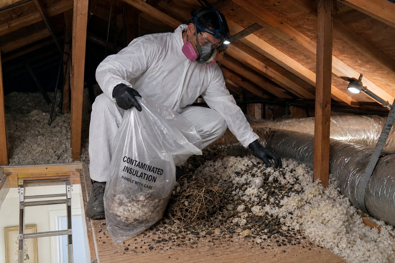 Cleanup work related to pigeon droppings and contamination on a property